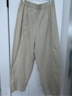 Free People Light Beige Elastic-Waist Relaxed Trousers